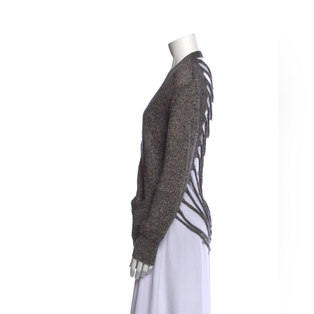 Alexander Wang Blue Gray Marled Knit Cardigan With Shredded Back